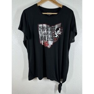 Ohio State Buckeyes Shirt Womens Large Black NCAA Football Tie Front Top